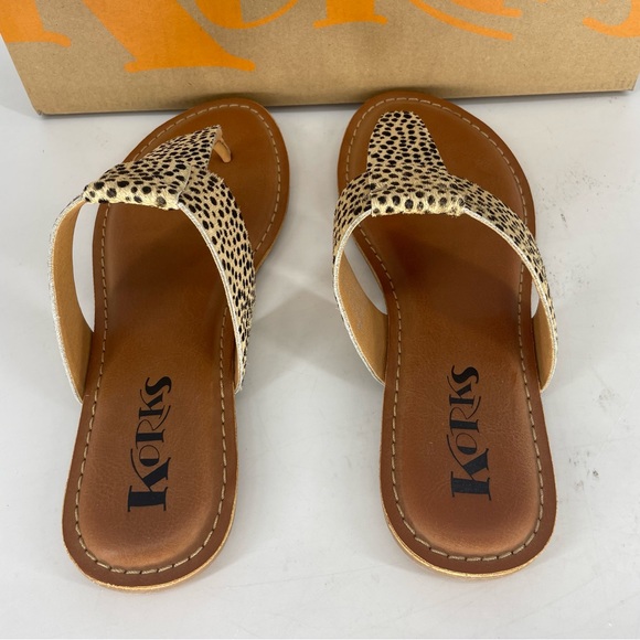 KORKS BY KORK EASE NEW DAWN GENUINE CALF HAIR THONG FLAT SANDALS TAN CHEETAH 6 - Picture 4 of 9